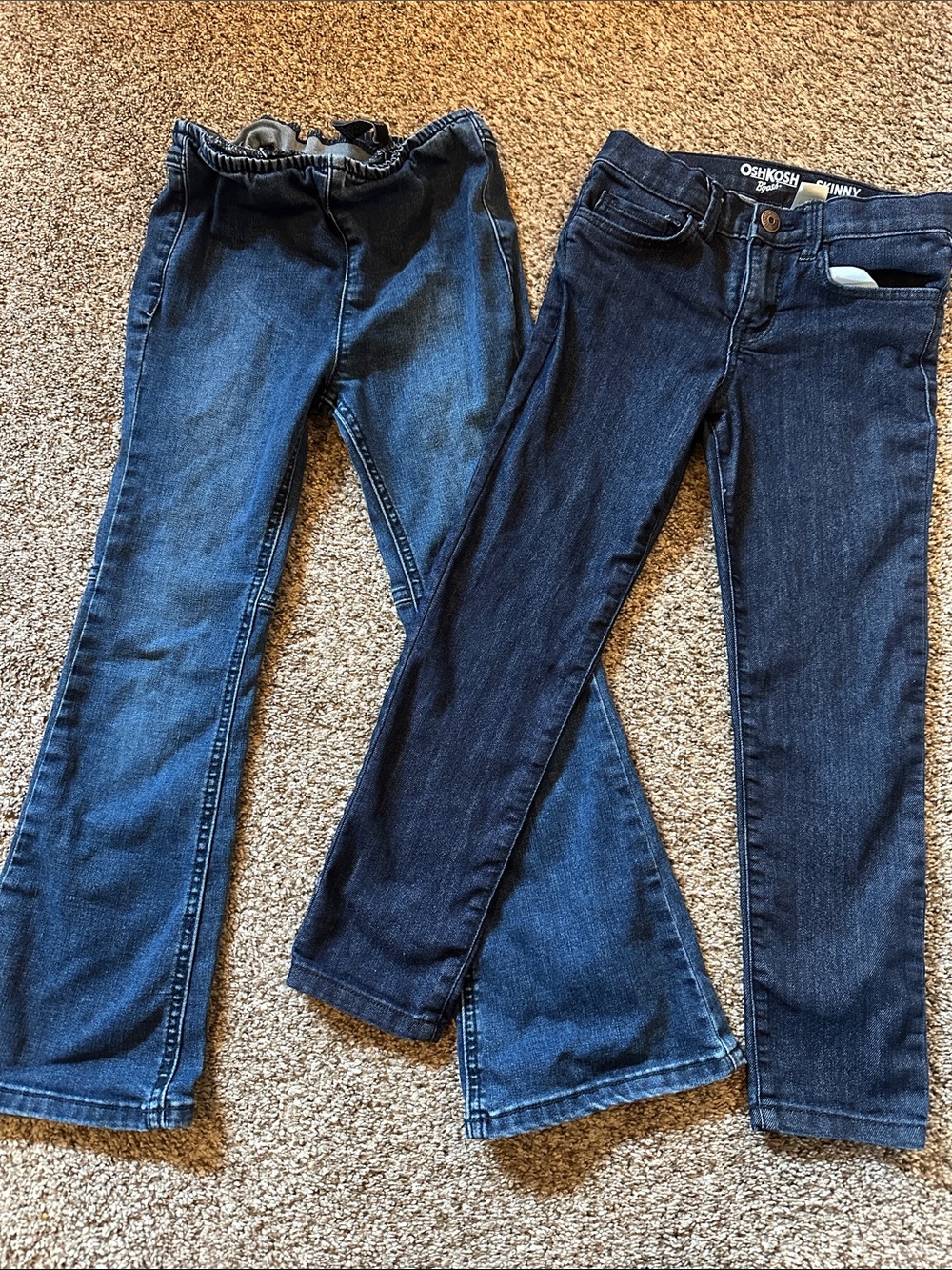 Girls' Dark and Medium Blue Flare Jeans. Little girls. Size 6/6X